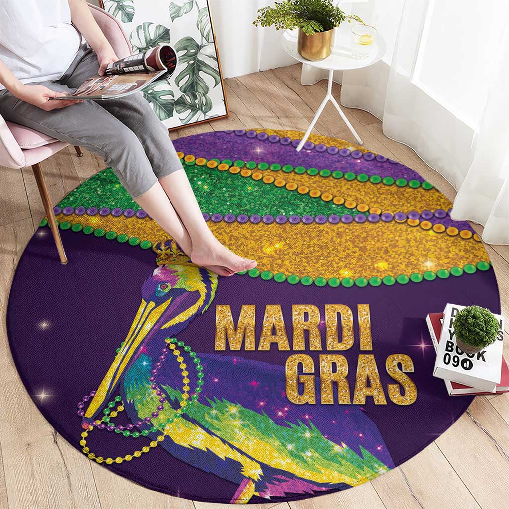Faux Glitter Mardi Gras Pelican Round Carpet - Wonder Print Shop