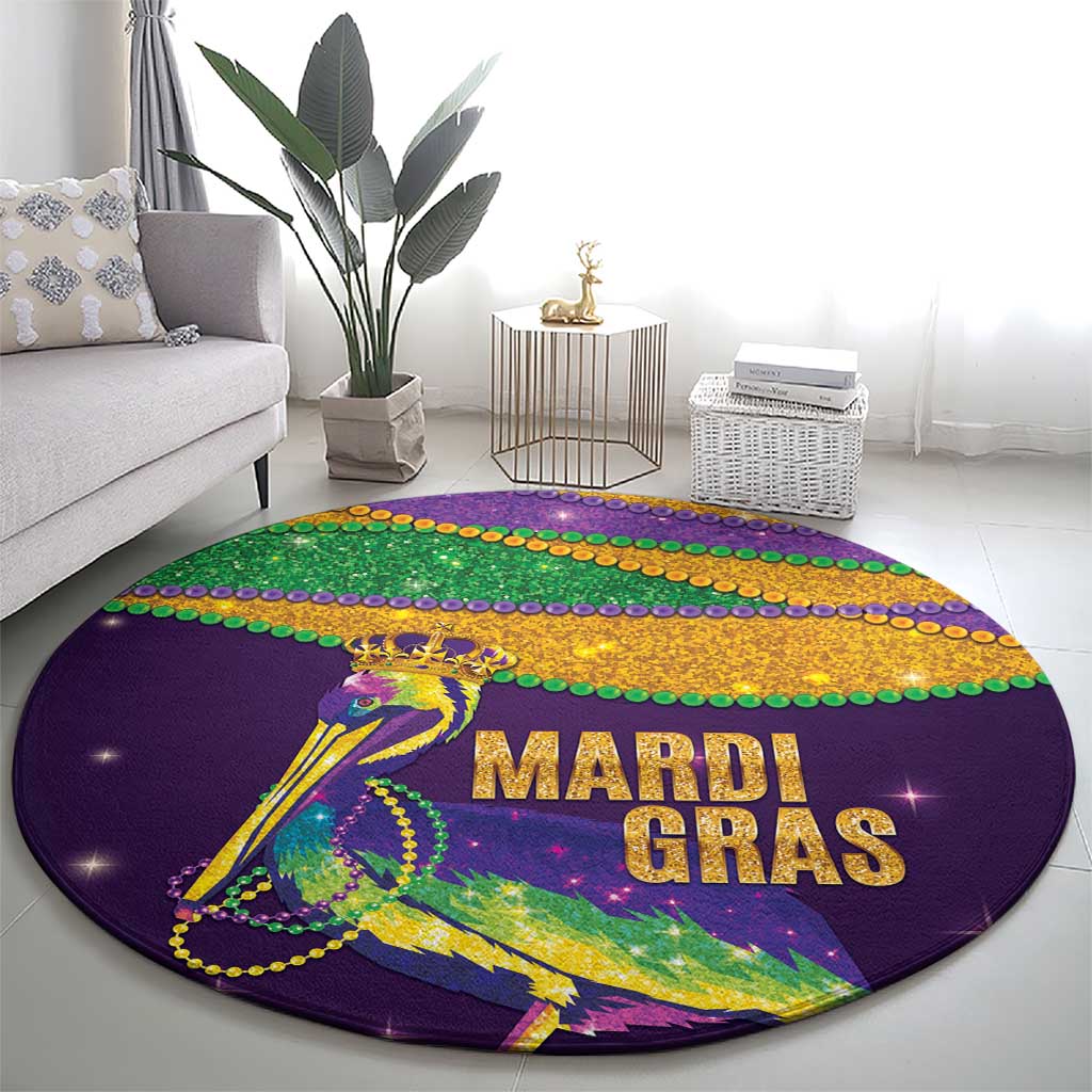 Faux Glitter Mardi Gras Pelican Round Carpet - Wonder Print Shop