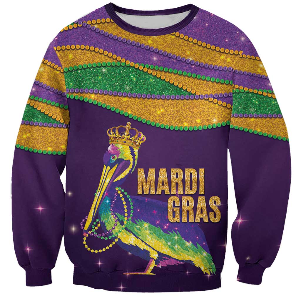 Faux Glitter Mardi Gras Pelican Sweatshirt - Wonder Print Shop