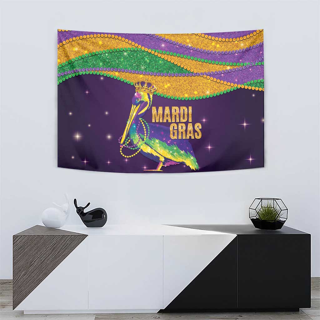 Faux Glitter Mardi Gras Pelican Tapestry - Wonder Print Shop