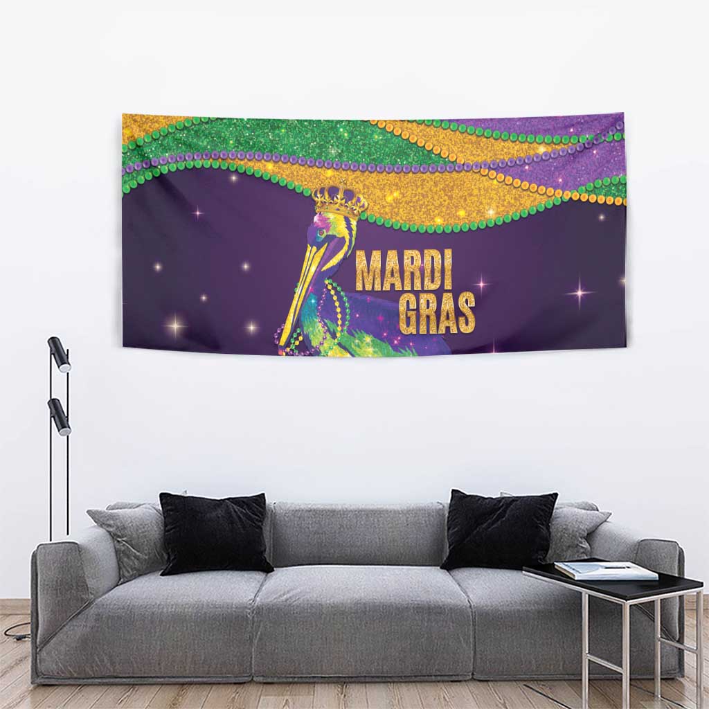 Faux Glitter Mardi Gras Pelican Tapestry - Wonder Print Shop