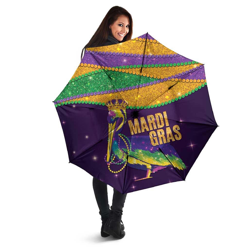 Faux Glitter Mardi Gras Pelican Umbrella - Wonder Print Shop