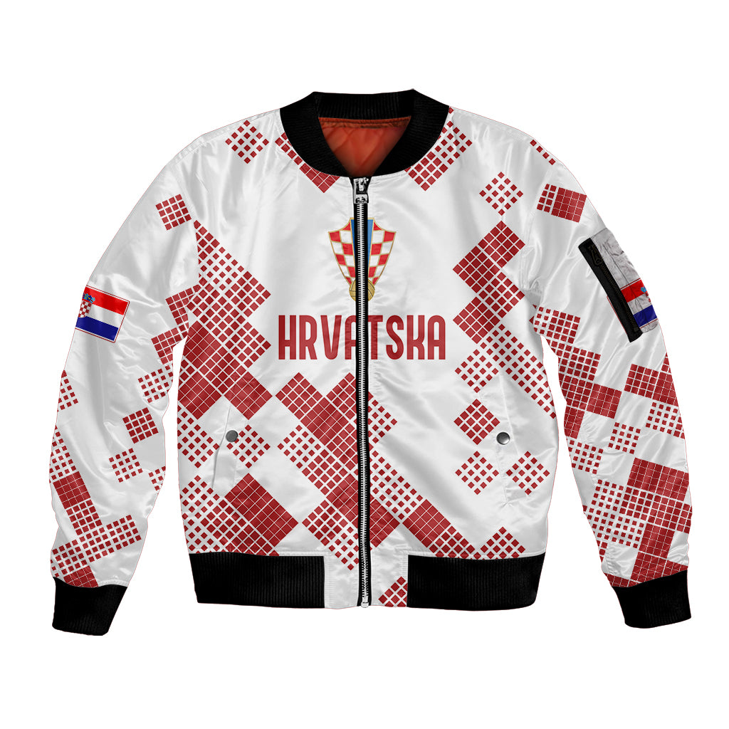 Personalised Croatia Football Sleeve Zip Bomber Jacket Champions Hrvatska - Mosaic Style - Wonder Print Shop