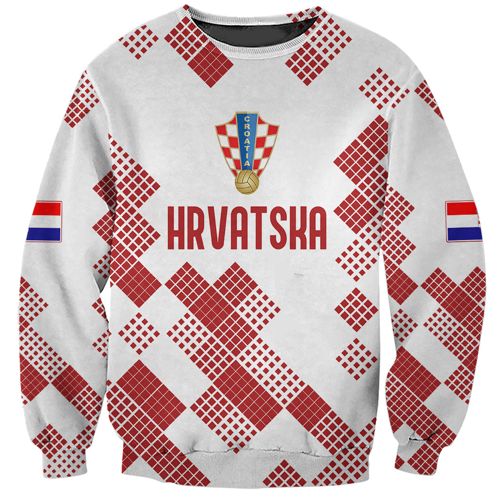 Croatia football sweatshirt in light gray with red mosaic, crest and 'HRVATSKA' print