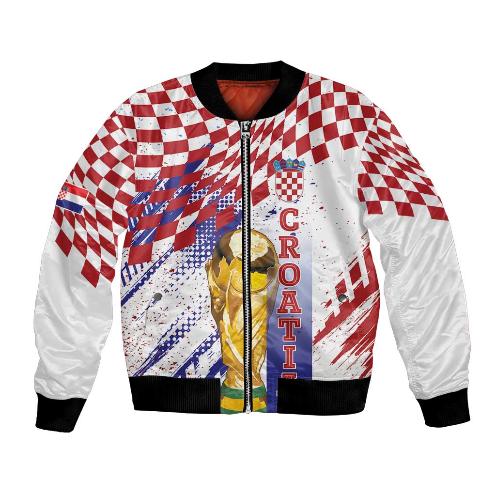 Croatia Football Custom WC2026 White Bomber Jacket Hrvatska Grunge Checkerboard - Wonder Print Shop