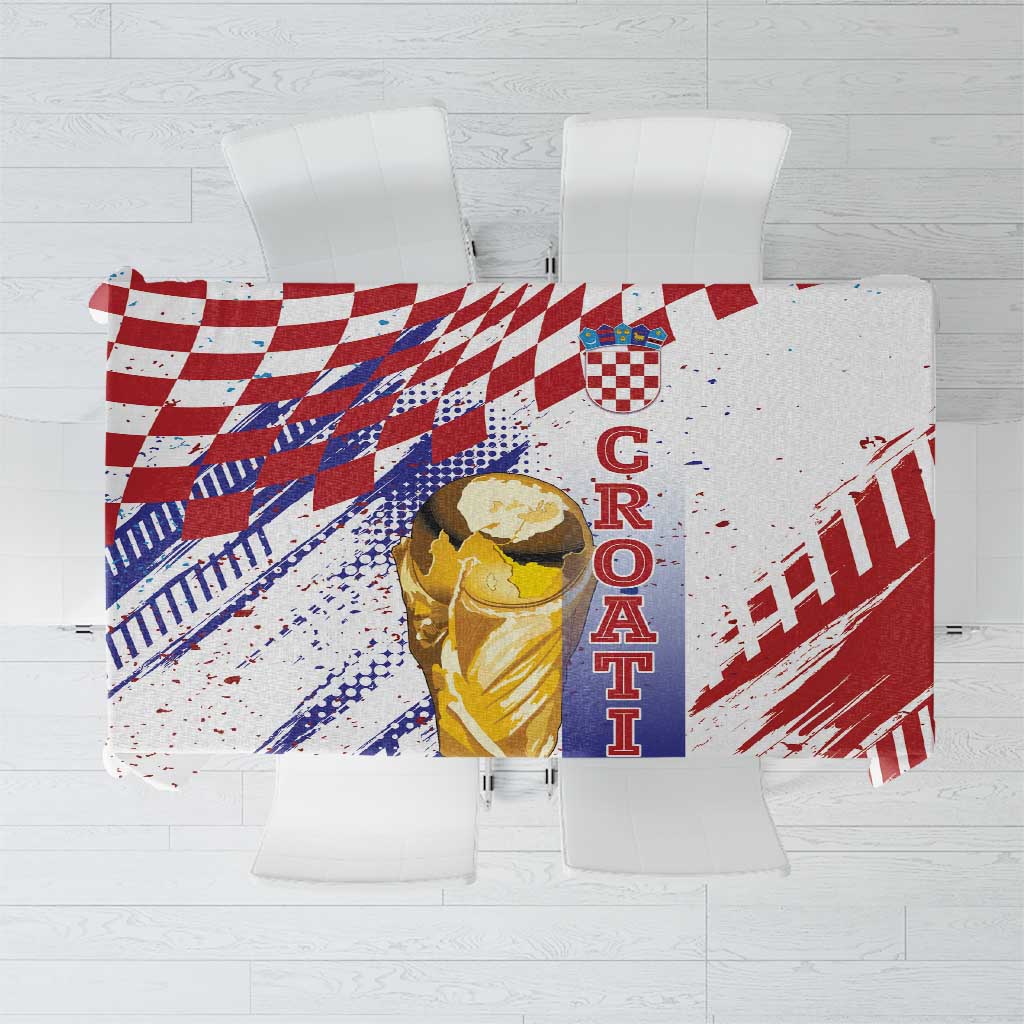 Croatia Football WC2026 White Tablecloth Hrvatska Grunge Checkerboard - Wonder Print Shop