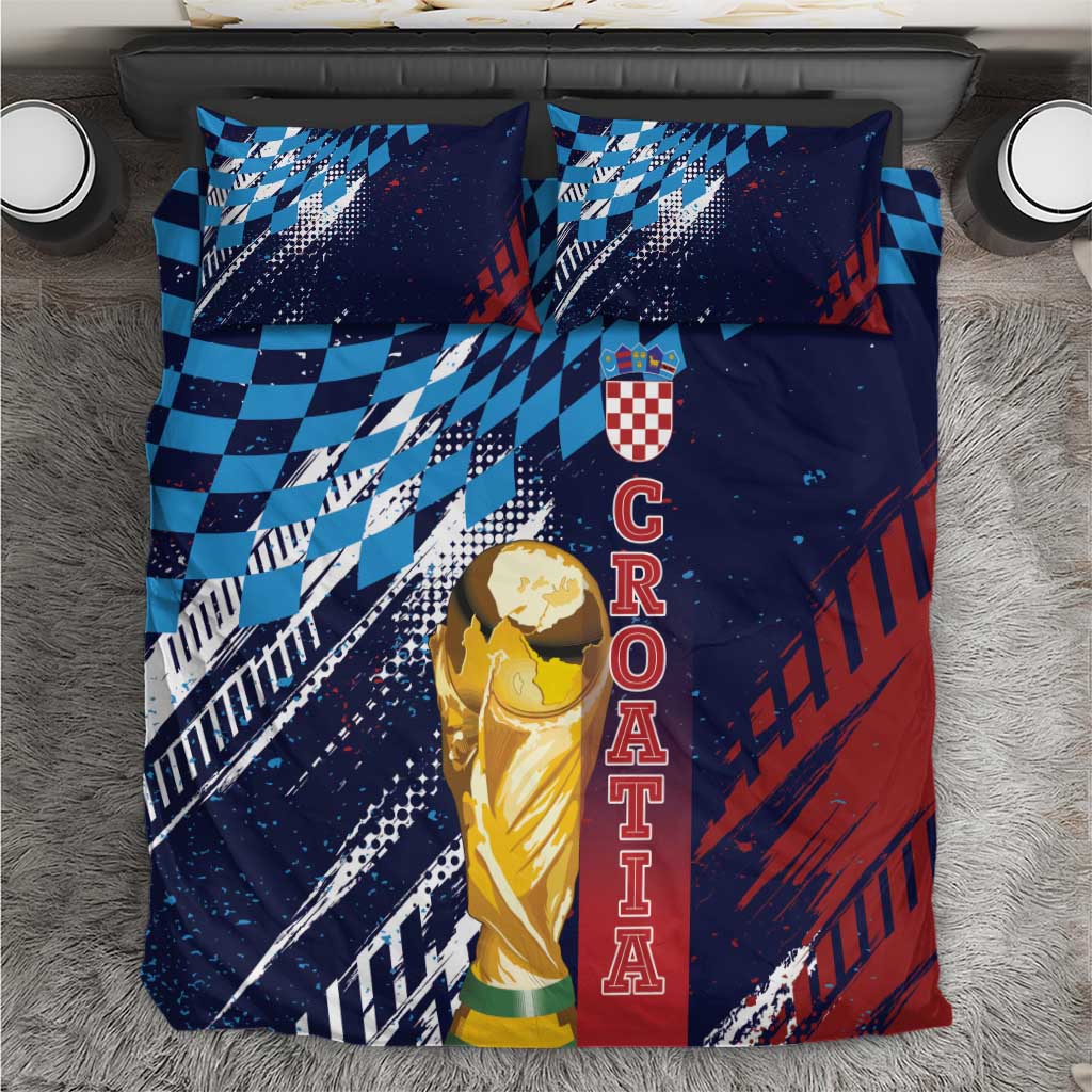 Croatia Football WC2026 Blue Bedding Set Hrvatska Grunge Checkerboard - Wonder Print Shop