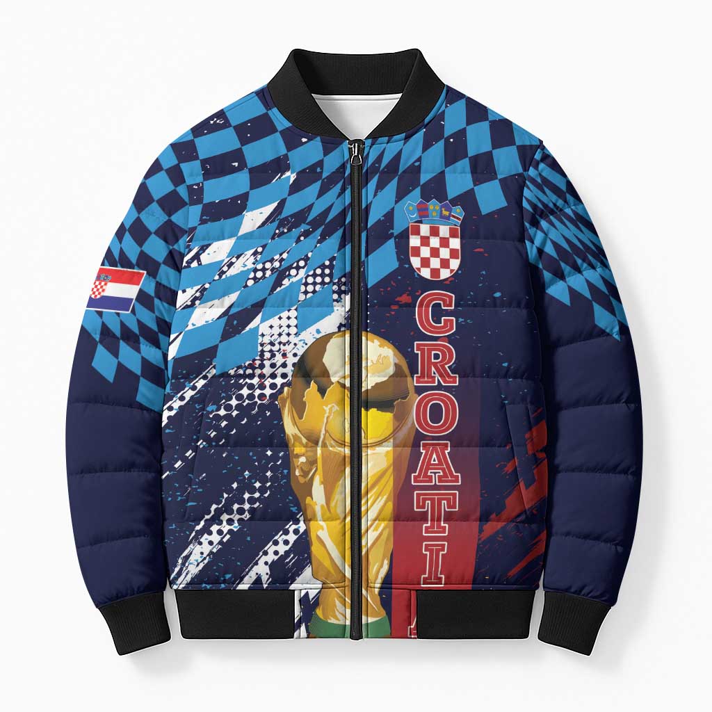 Croatia Football Custom WC2026 Blue Bomber Puffer Jacket Hrvatska Grunge Checkerboard - Wonder Print Shop