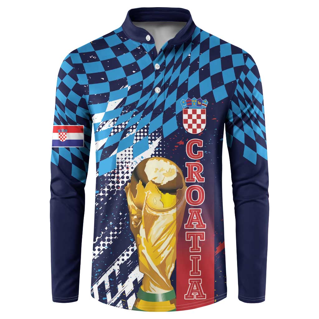 Croatia Football Custom WC2026 Blue Button Sweatshirt Hrvatska Grunge Checkerboard - Wonder Print Shop