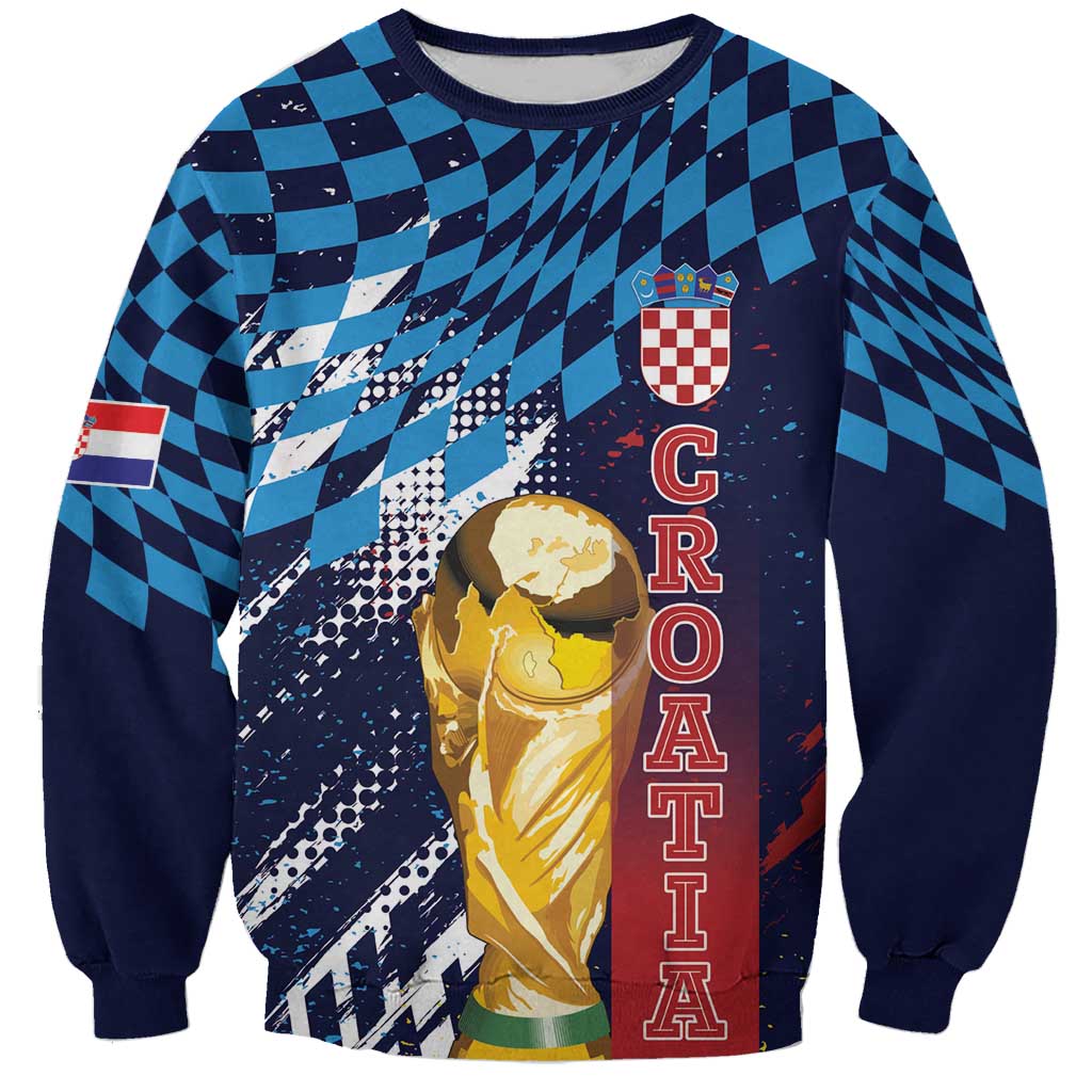 Croatia Football Custom WC2026 Blue Sweatshirt Hrvatska Grunge Checkerboard - Wonder Print Shop