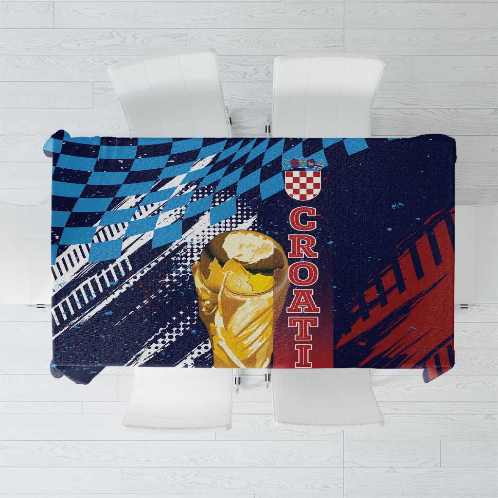 Croatia Football WC2026 Blue Tablecloth Hrvatska Grunge Checkerboard - Wonder Print Shop