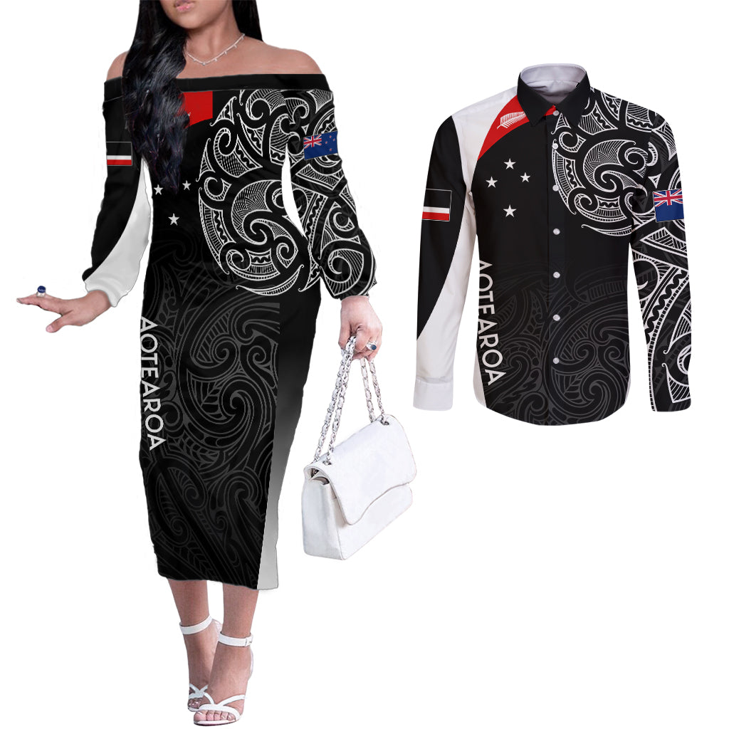 personalised-new-zealand-rugby-couples-matching-off-the-shoulder-long-sleeve-dress-and-long-sleeve-button-shirts-aotearoa-world-cup-2023-champions