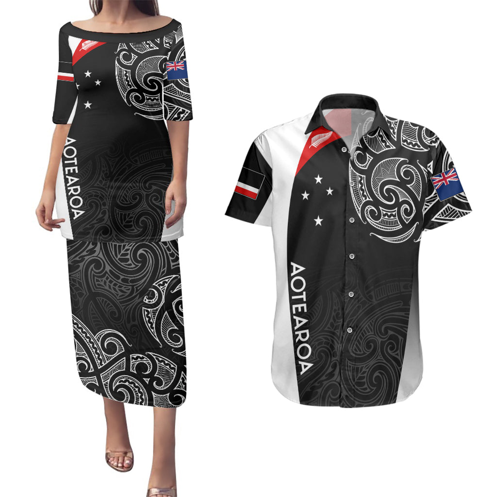 Personalised New Zealand Rugby Couples Matching Puletasi Dress and Hawaiian Shirt Aotearoa World Cup 2023 Champions LT7 - Wonder Print Shop