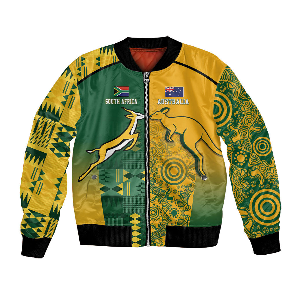 South Africa - Australia Rugby Custom Indigenous Motifs Bomber Jacket Bokke Vs Wallabies