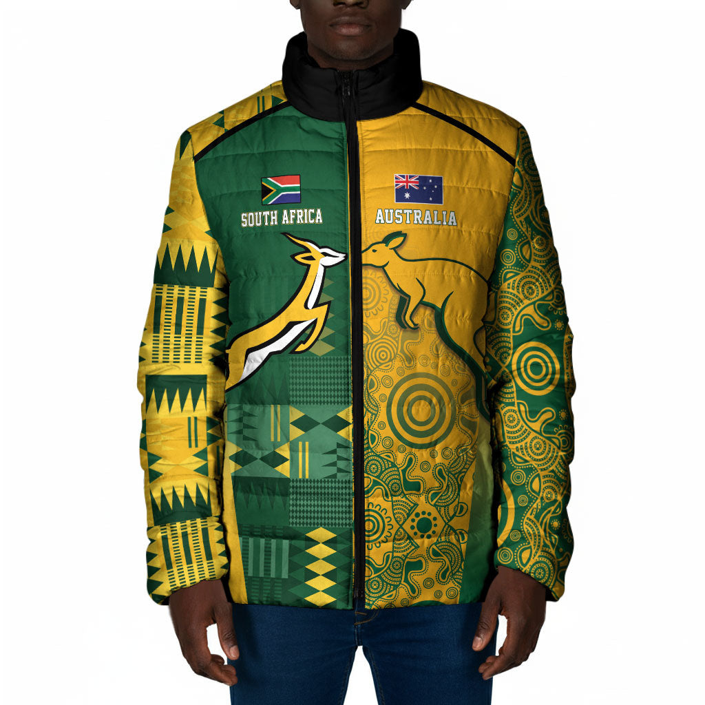 South Africa - Australia Rugby Custom Indigenous Motifs Padded Jacket Bokke Vs Wallabies