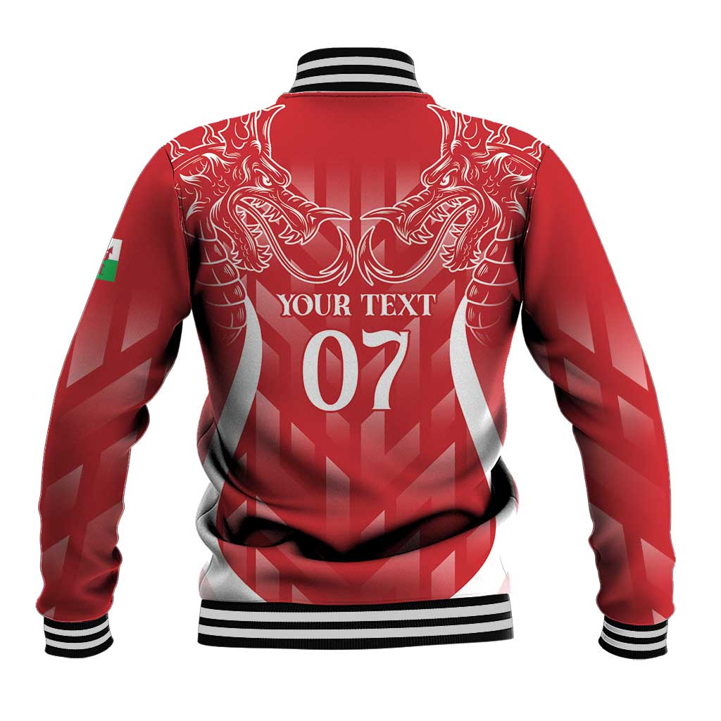 Red personalised baseball jacket back with dragon crest, YOUR TEXT and 07