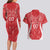 Wales Rugby Personalised Couples Matching Long Sleeve Bodycon Dress and Hawaiian Shirt Heraldic Dragon Basic Red