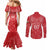 Wales Rugby Personalised Couples Matching Mermaid Dress and Long Sleeve Button Shirt Heraldic Dragon Basic Red