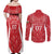 Wales Rugby Personalised Couples Matching Off Shoulder Maxi Dress and Long Sleeve Button Shirt Heraldic Dragon Basic Red