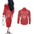 Wales Rugby Personalised Couples Matching Off The Shoulder Long Sleeve Dress and Long Sleeve Button Shirt Heraldic Dragon Basic Red