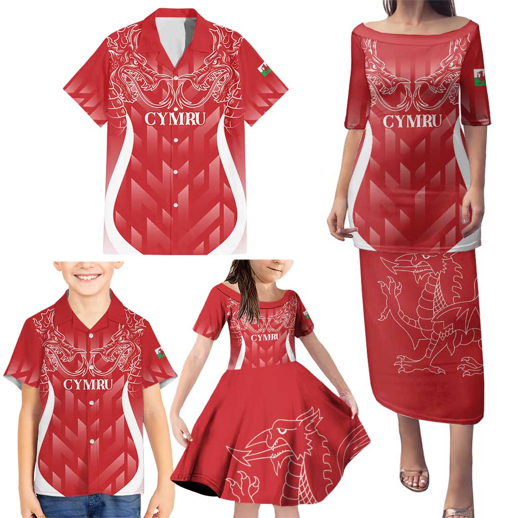 Wales Rugby Personalised Family Matching Puletasi and Hawaiian Shirt Heraldic Dragon Basic Red