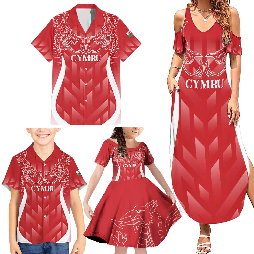 Wales Rugby Personalised Family Matching Summer Maxi Dress and Hawaiian Shirt Heraldic Dragon Basic Red - Wonder Print Shop