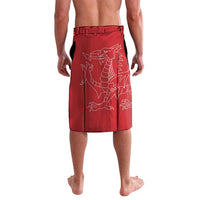 Red lavalava with large white dragon crest graphic and elastic waistband