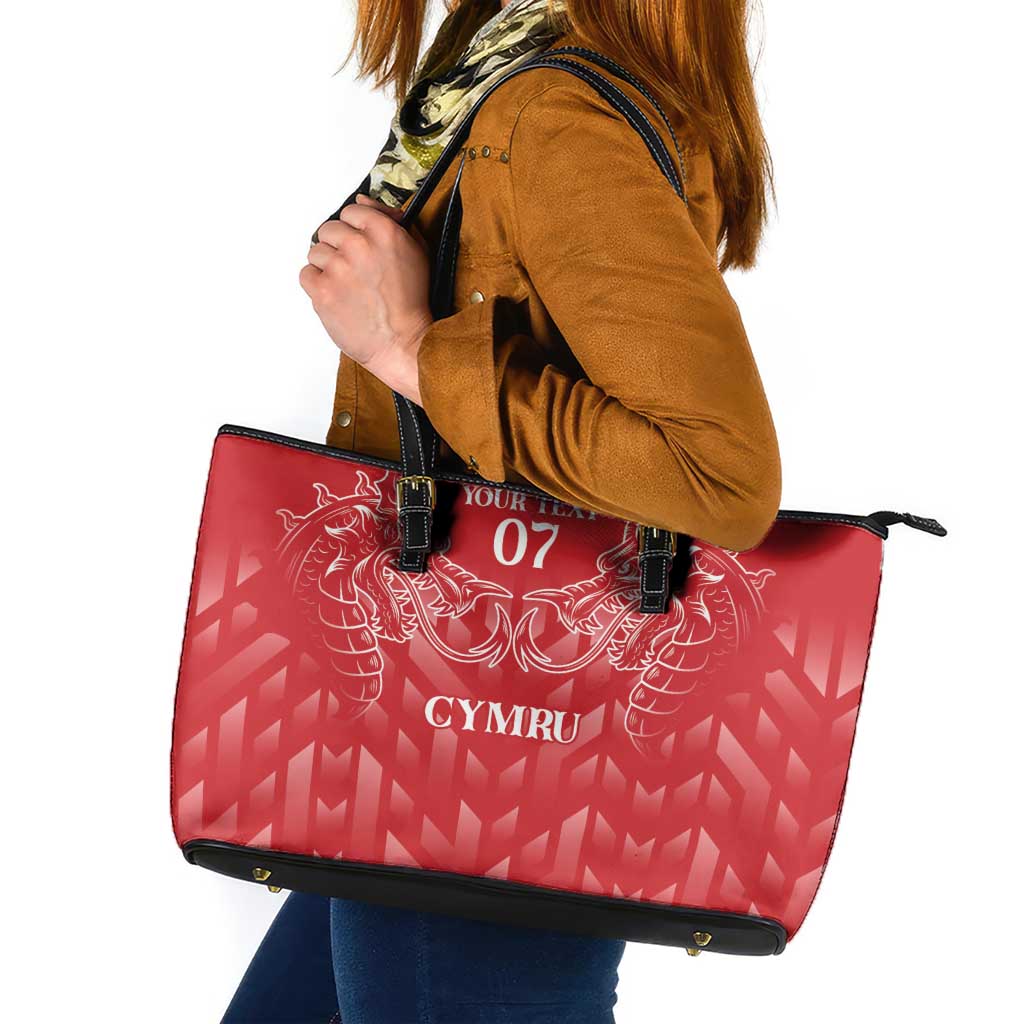 Wales Rugby Personalised Leather Tote Bag Heraldic Dragon Basic Red