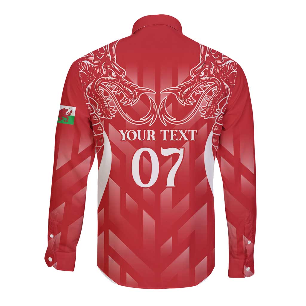 Red long sleeve rugby button shirt, back print 'YOUR TEXT 07' and dragon crest