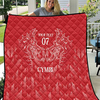 Red quilt with diamond quilting and white heraldic dragon, 'Your Text 07' and CYMRU