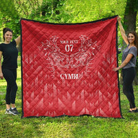 Red outdoor quilt with diamond pattern and white dragon emblem, 'Your Text 07' CYMRU