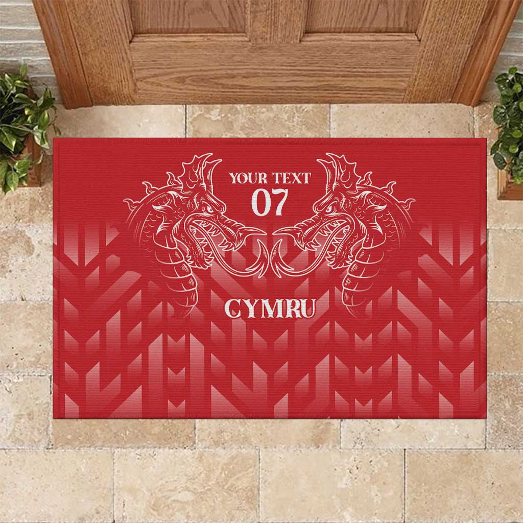 Wales Rugby Personalised Rubber Doormat Heraldic Dragon Basic Red