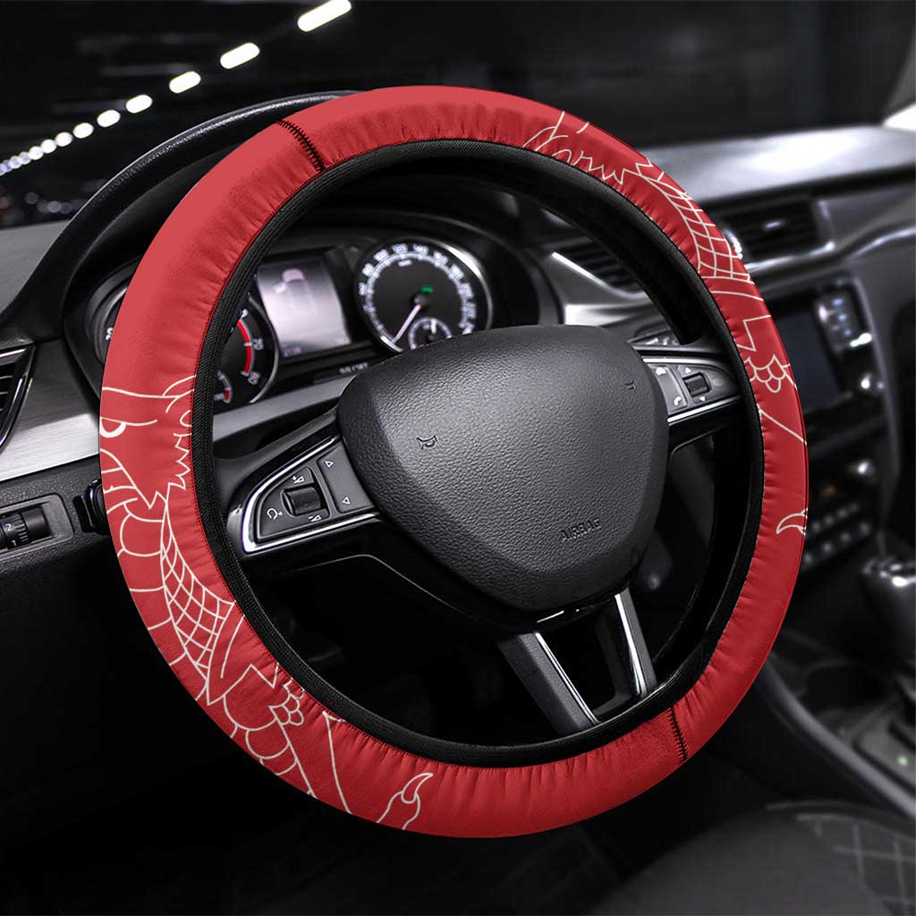 Wales Rugby Steering Wheel Cover Heraldic Dragon Basic Red