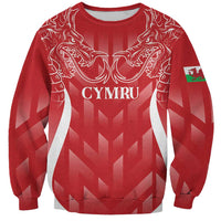 Red unisex Wales rugby sweatshirt with white heraldic dragon and CYMRU chest print