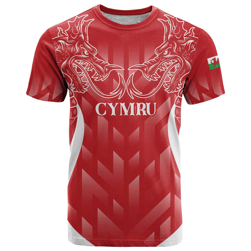 Wales Rugby Personalised T Shirt Heraldic Dragon Basic Red