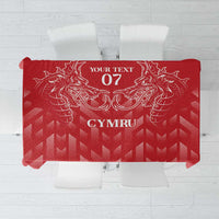 Personalised red tablecloth with heraldic dragon and custom text