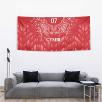 Red heraldic dragon tapestry with “YOUR TEXT” 07 and CYMRU in white design.