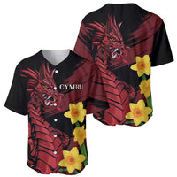 Two black baseball jerseys showing red dragon and yellow daffodils