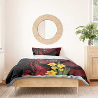 Black duvet set with red dragon and yellow daffodils, showing 'CYMRU' text across center.