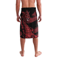 Men's lavalava sarong with black waistband, red dragon pattern and yellow daffodils