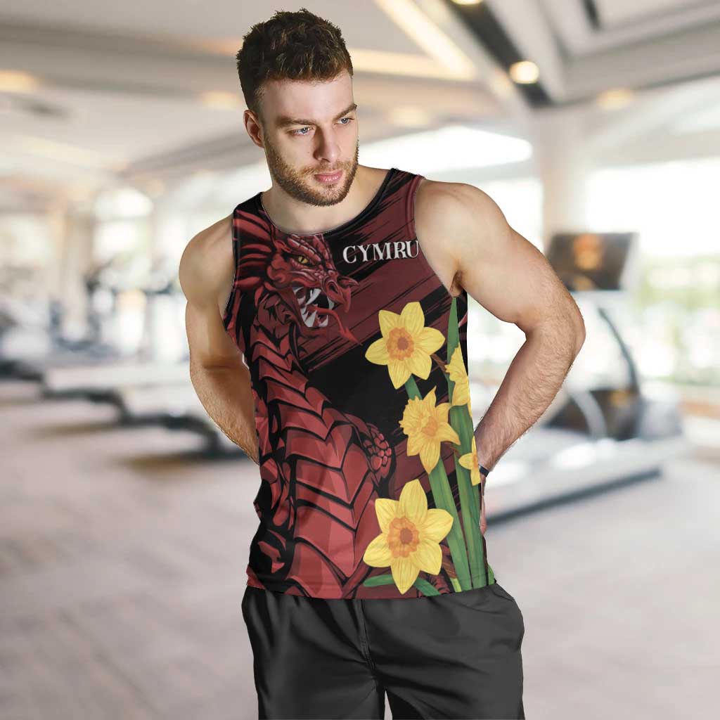 Wales Cymru Am Byth Men Tank Top Dragon & Daffodil