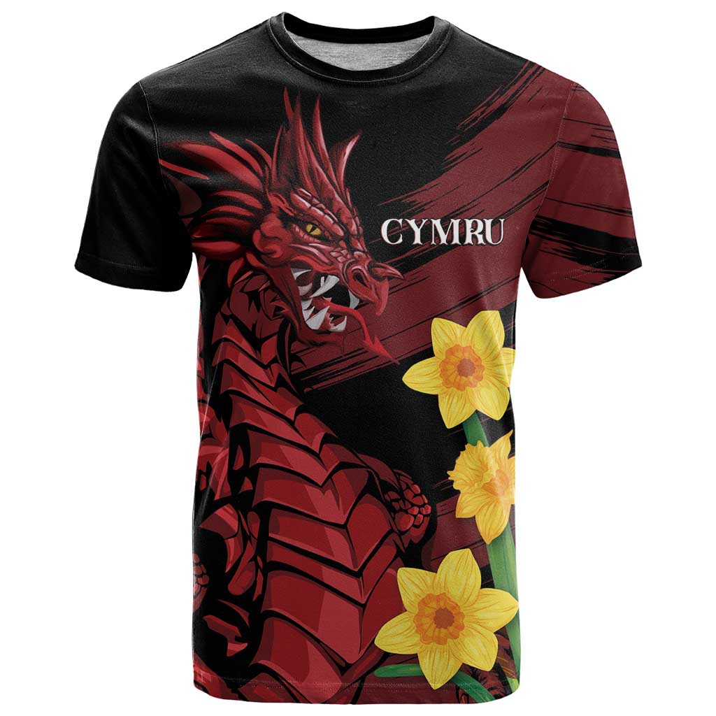 Wales Cymru Am Byth T Shirt Dragon & Daffodil