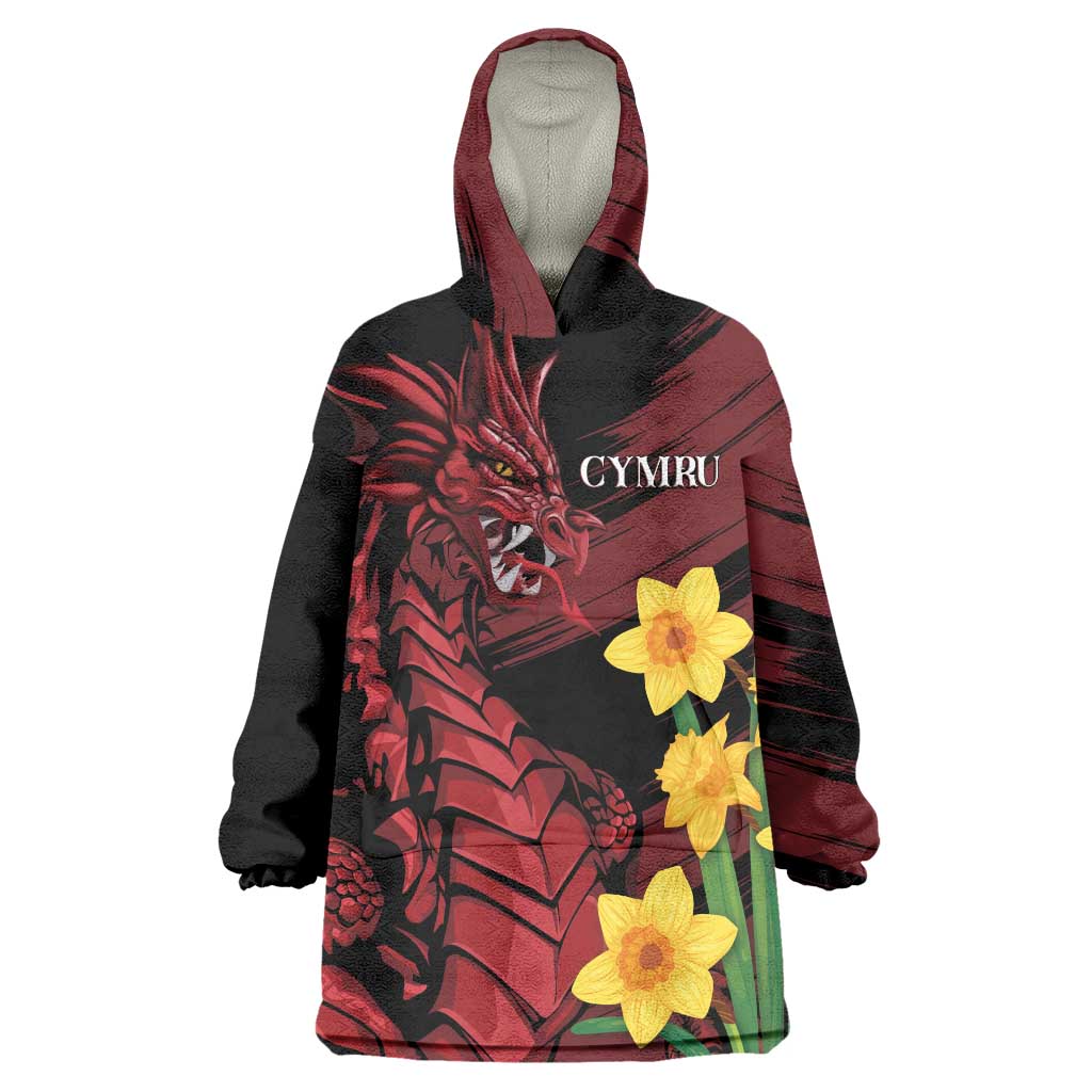 Wales Cymru Am Byth Wearable Blanket Hoodie Dragon & Daffodil