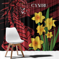 Curtain panels with red dragon on black and yellow daffodils on burgundy stripe