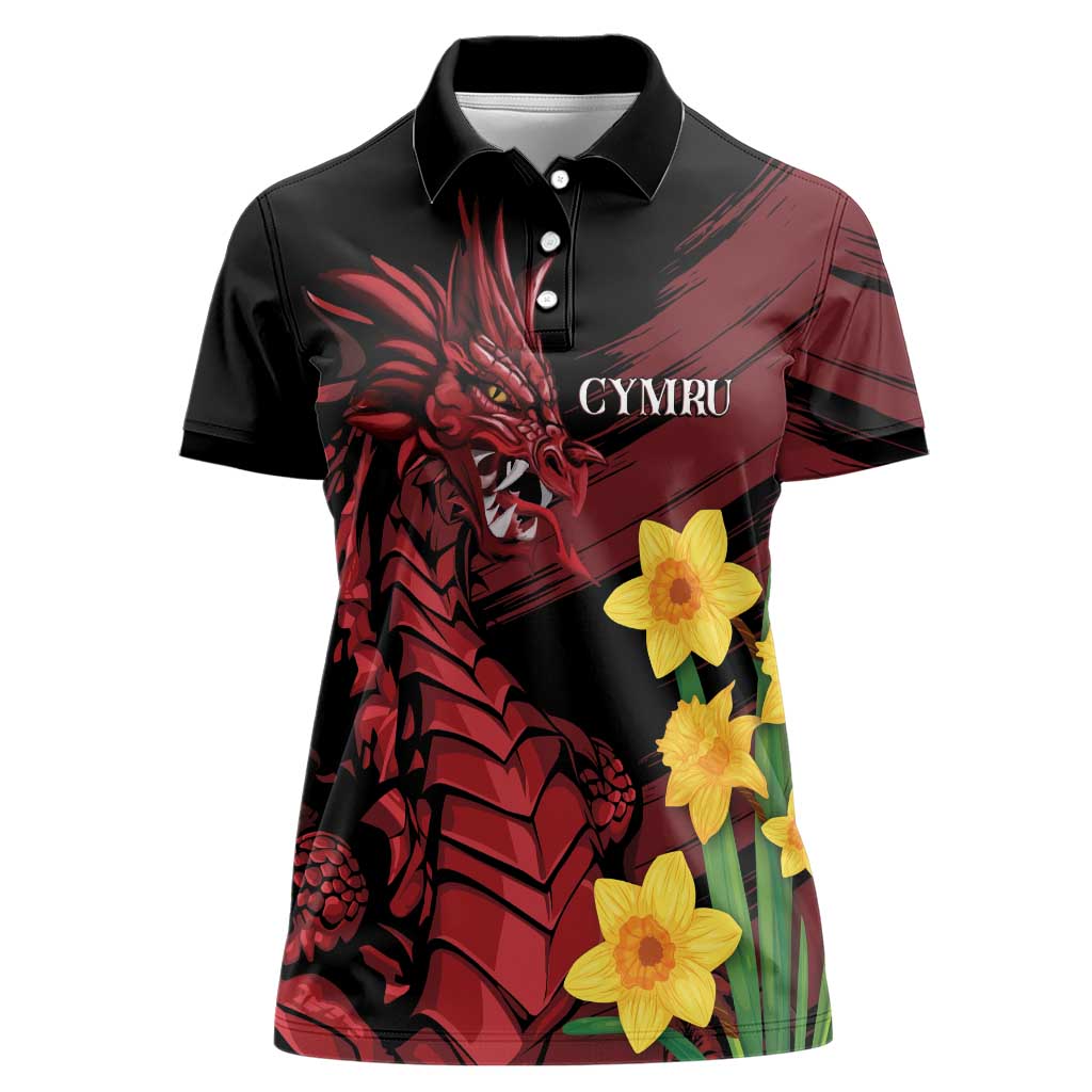 Wales Cymru Am Byth Women Polo Shirt Dragon & Daffodil