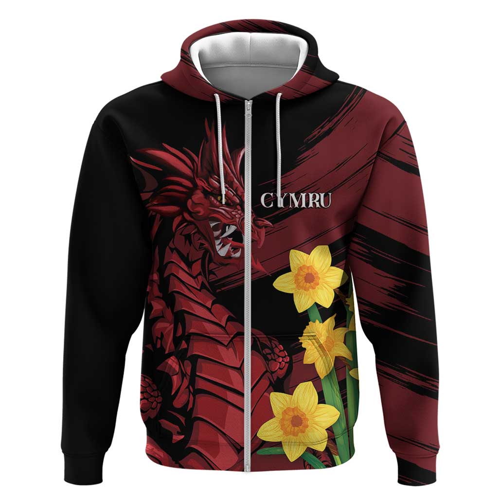 Wales Cymru Am Byth Zip Hoodie Dragon & Daffodil