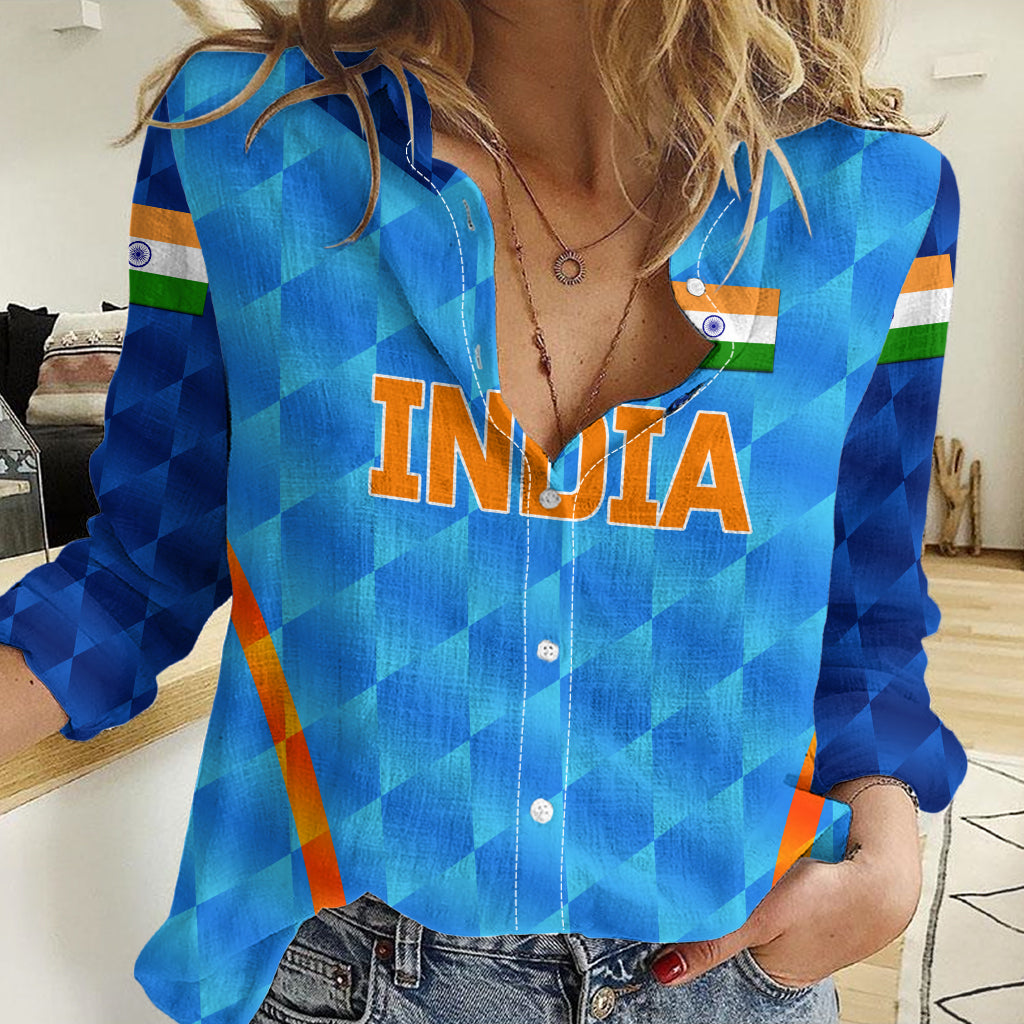 (Custom Personalised) India Cricket Women Casual Shirt Men In Blue Unique - Light Blue LT8