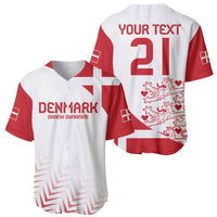 Two Denmark white and red football jerseys, front DENMARK and back 'YOUR TEXT' 21