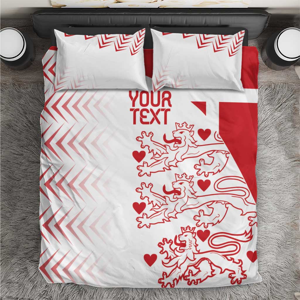 White and red duvet cover set with pillow shams, chevrons, lions and hearts design