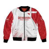 Unisex white and red football bomber jacket with full-zip and ribbed cuffs, Denmark graphic